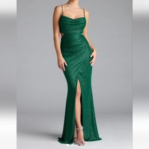 Elliana Cutout Slit Glitter Formal Dress